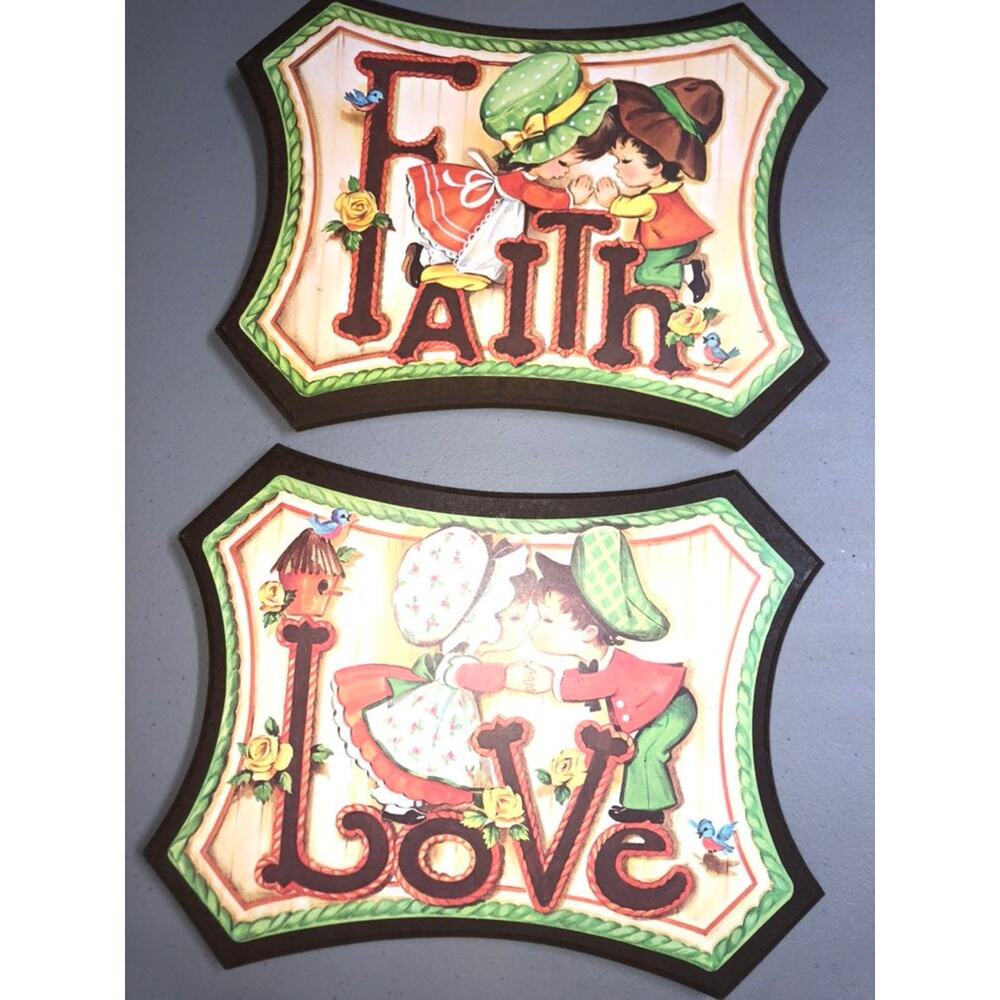 Vintage 70s Homco Faith & Love Plaques